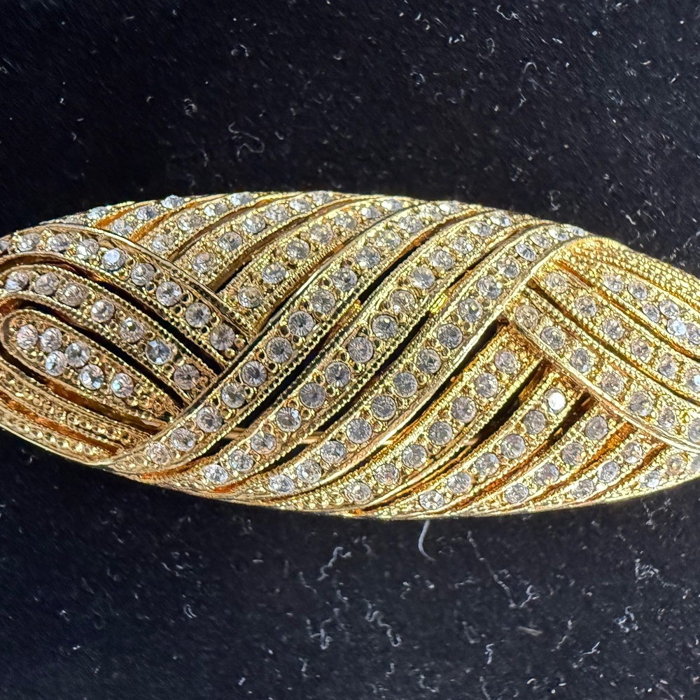 NAPIER GOLD TONE BAR BROOCH WITH RHINESTONES